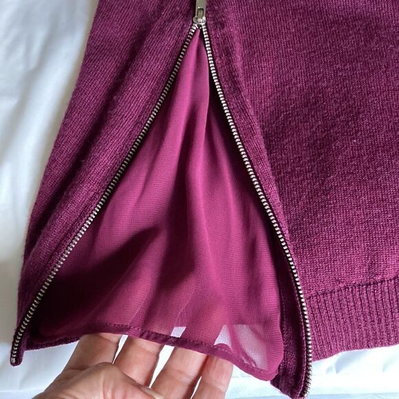 Ramy Brook Tasha Cold Shoulder Merino Wool Burgundy Side Zipper Sweater. Size S. - Picture 5 of 8